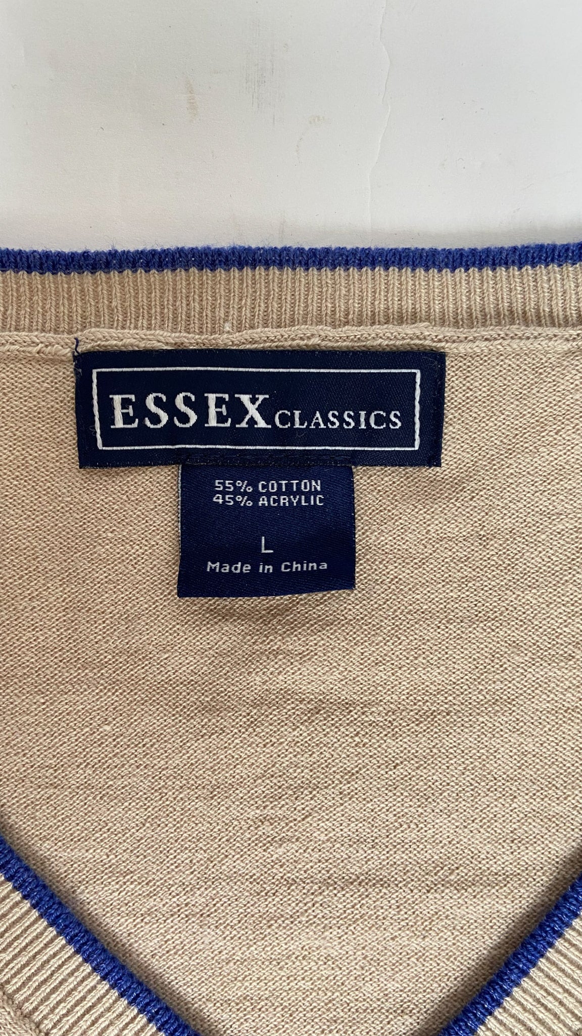 Essex Classics Trey V-Neck Sweater - Large - Oatmeal