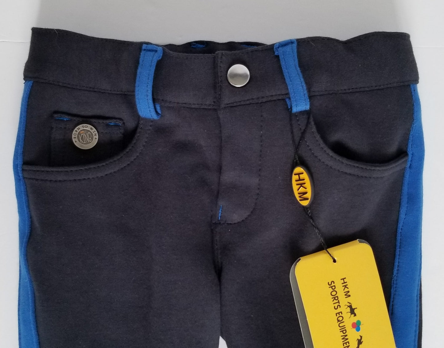 HKM Sports Equipment Knee Patch Breeches - Dark Blue - Youth 5-6 Years