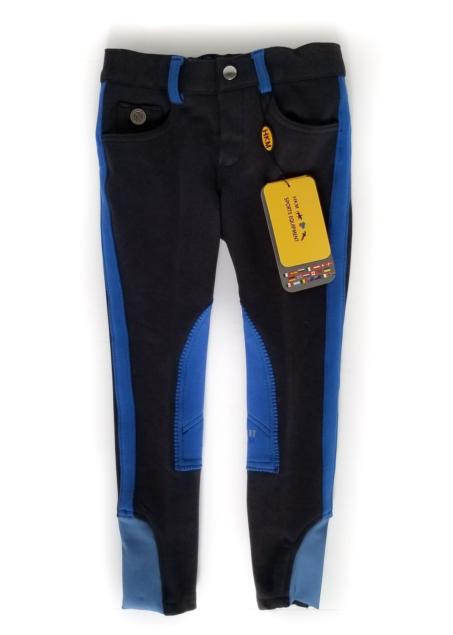 HKM Sports Equipment Knee Patch Breeches - Dark Blue - Youth 5-6 Years