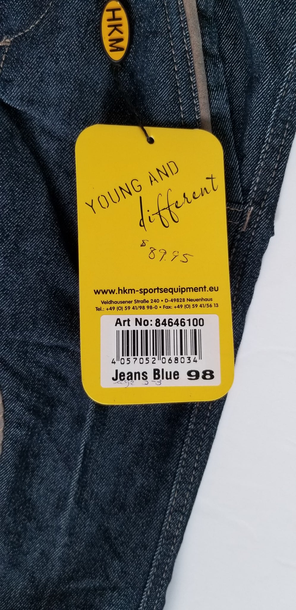 HKM Sports Equipment Knee Patch Breeches - Denim - Youth 3-4 Years