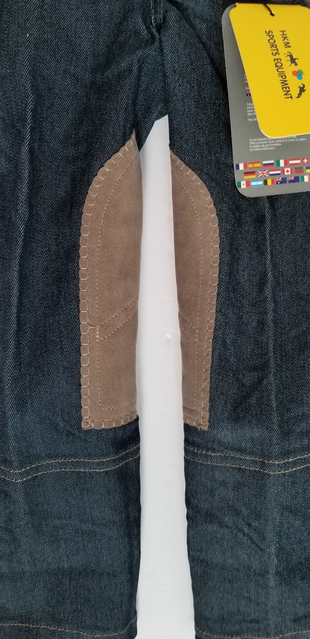 HKM Sports Equipment Knee Patch Breeches - Denim - Youth 3-4 Years