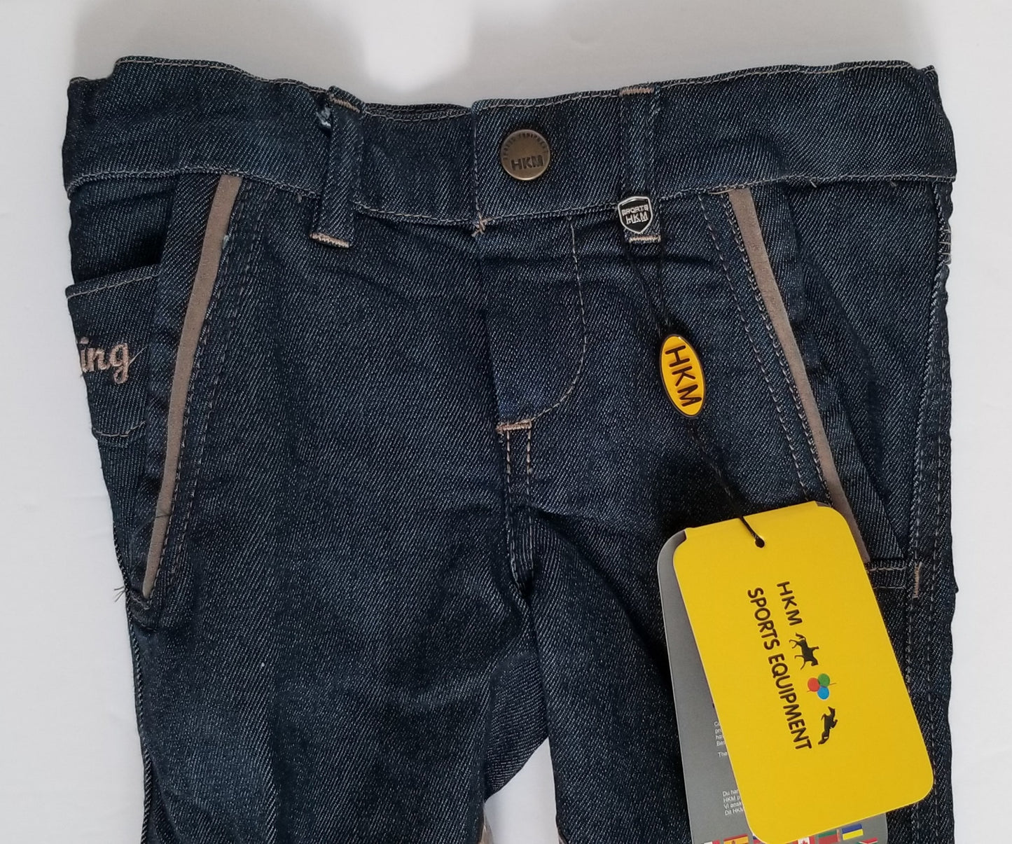 HKM Sports Equipment Knee Patch Breeches - Denim - Youth 3-4 Years