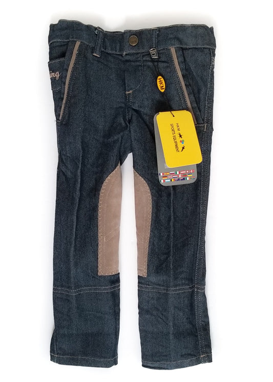 HKM Sports Equipment Knee Patch Breeches - Denim - Youth 3-4 Years