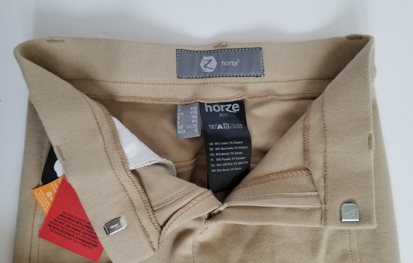 Horze Junior Active Silicone Grip Full Seat Breeches - Tan - Youth Small