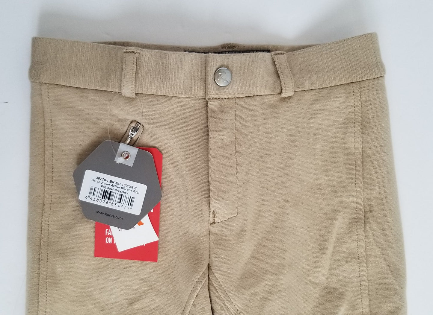 Horze Junior Active Silicone Grip Full Seat Breeches - Tan - Youth Small