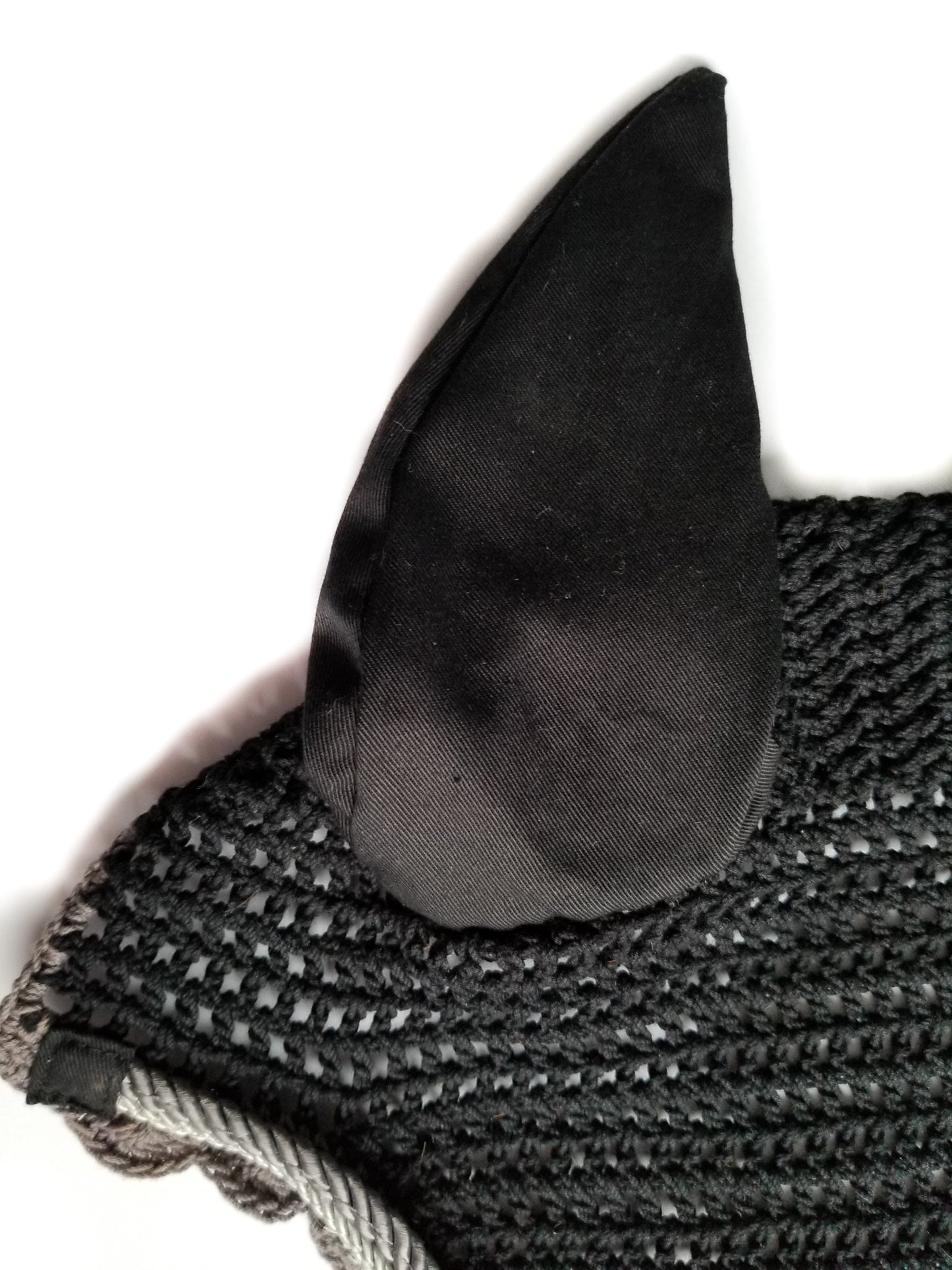Black Scalloped Fly Bonnet with Silver and Grey Cording - Full