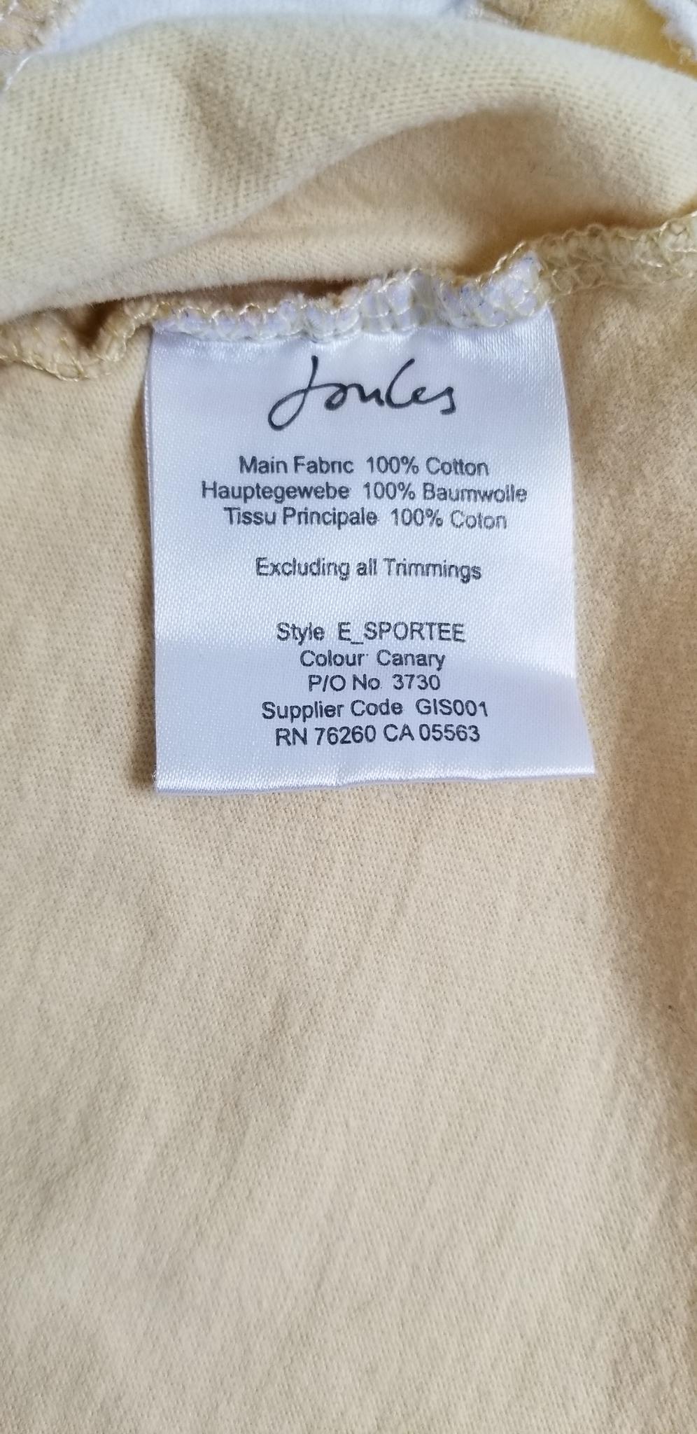 Joules Sportee Tee Shirt - Canary - Women's Size 10 (US)