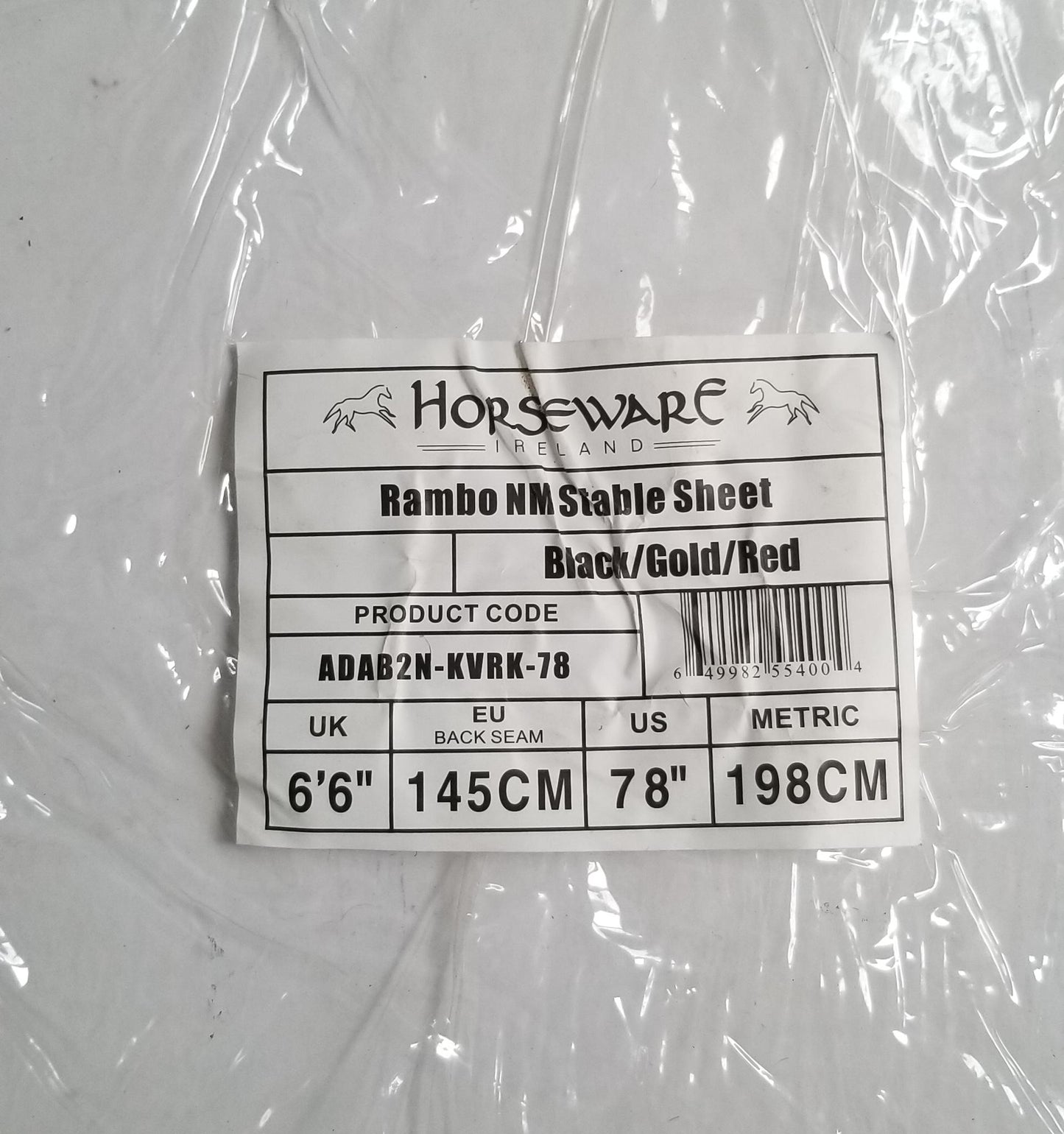 Rambo Newmarket Stable Sheet - Black w/ Red & Gold - 78"
