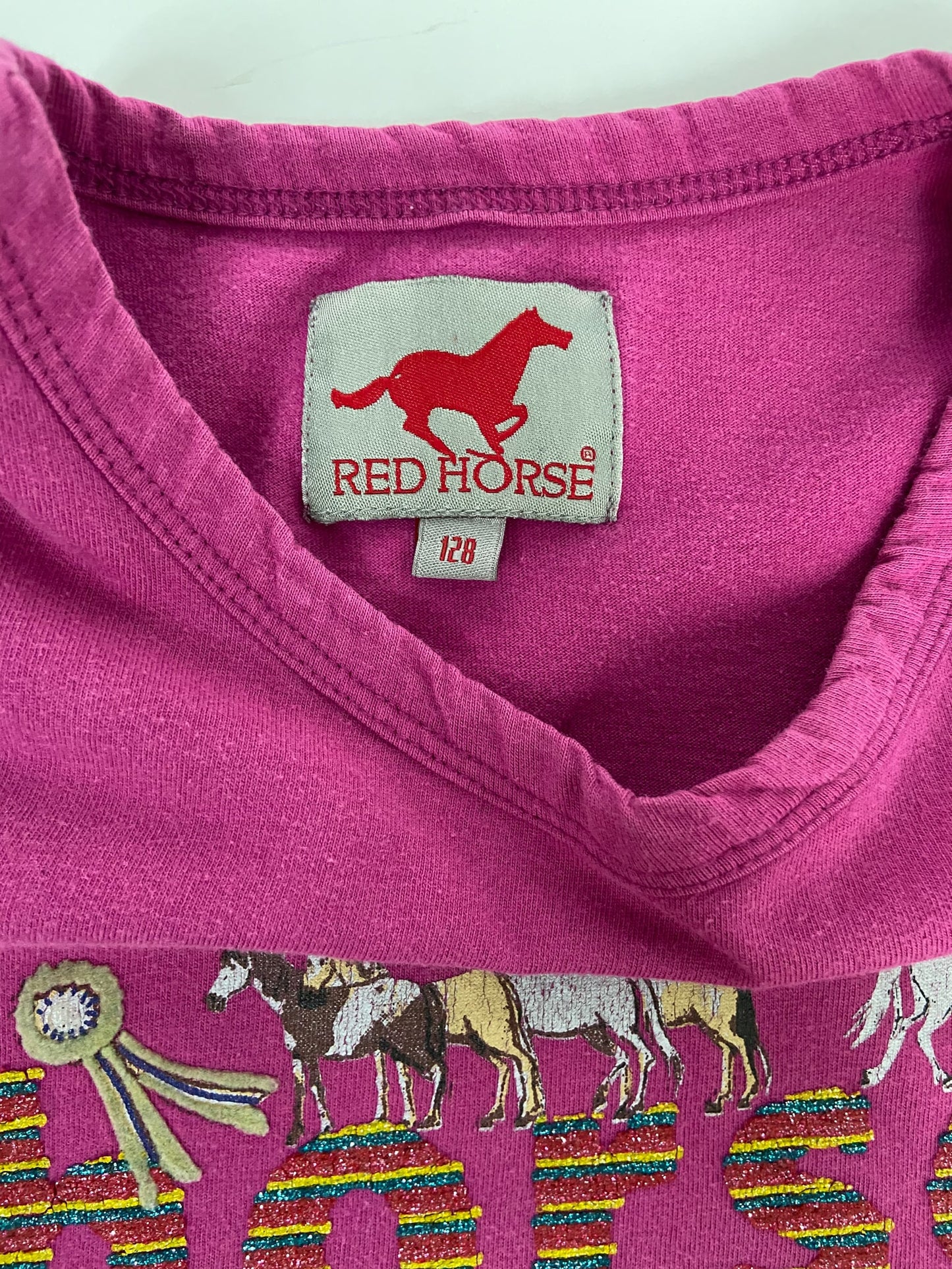 Red Horse Short Sleeve Shirt - Pink - Youth Small