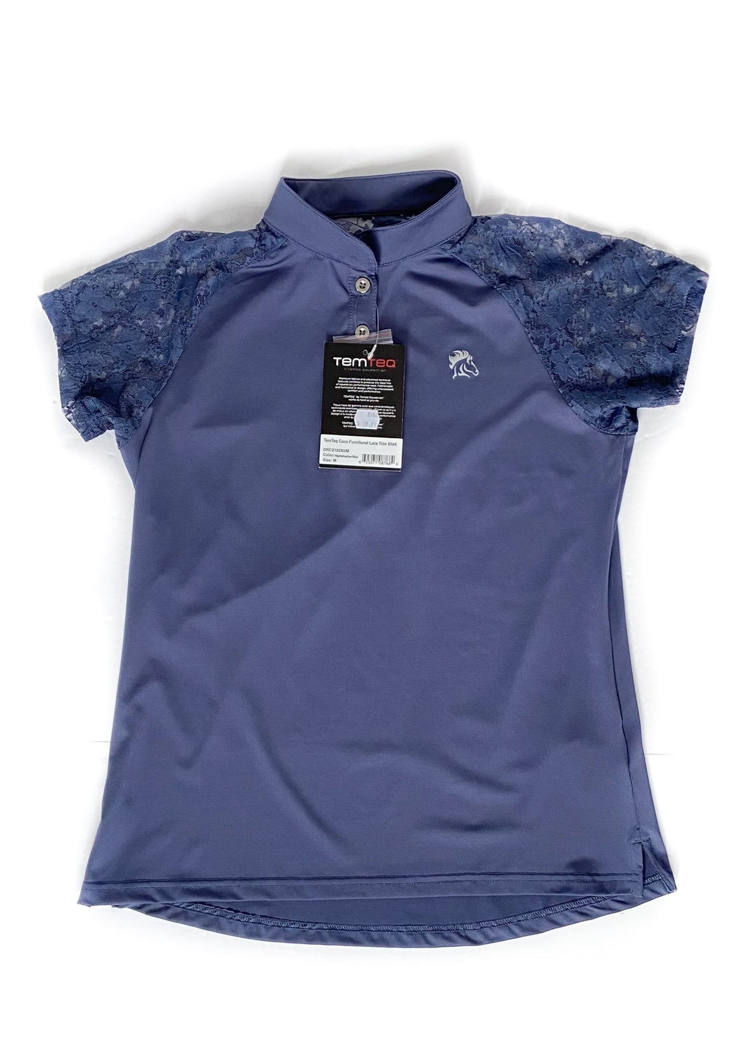 Tempo Equestrian Coco Functional Lace Trim Shirt - Blue - Women's Medium