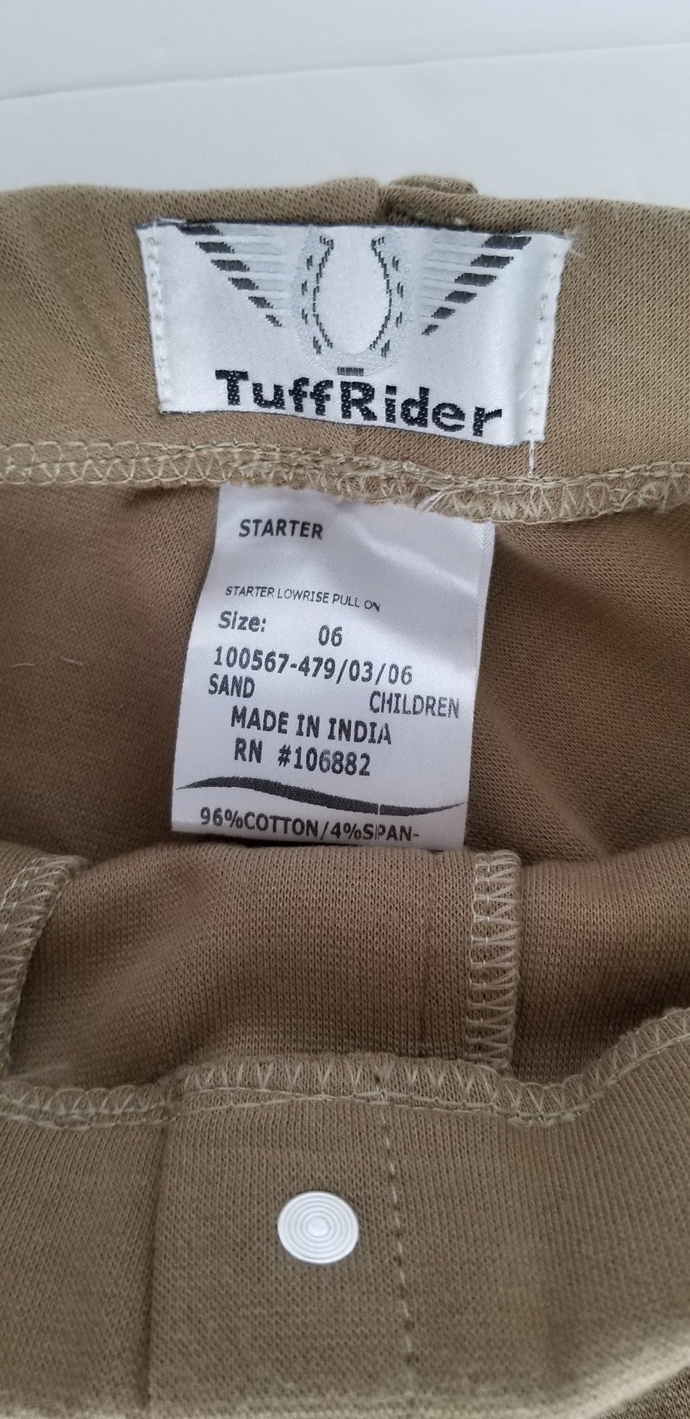 TuffRider Children's Starter Lowrise Pull-On Knee Patch Breeches - Tan - Youth 6