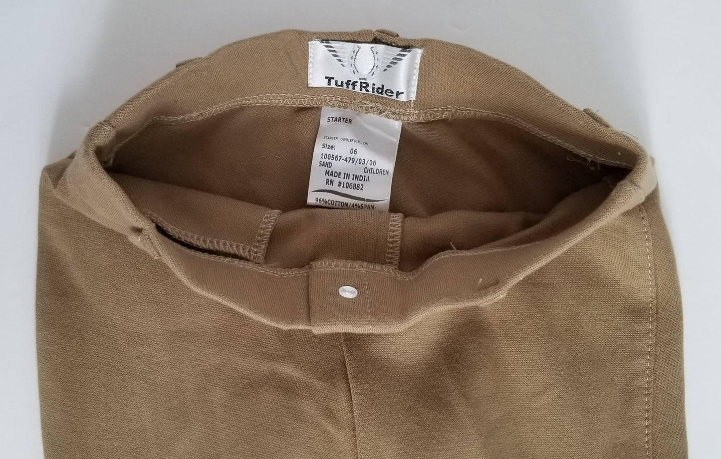 TuffRider Children's Starter Lowrise Pull-On Knee Patch Breeches - Tan - Youth 6