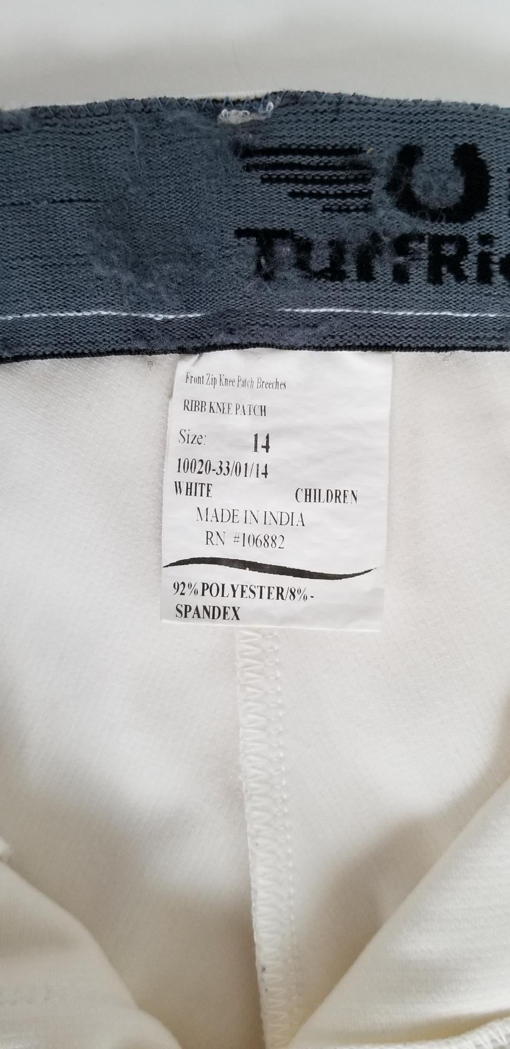 TuffRider Ribbed Knee Patch Breeches - White - Youth 14