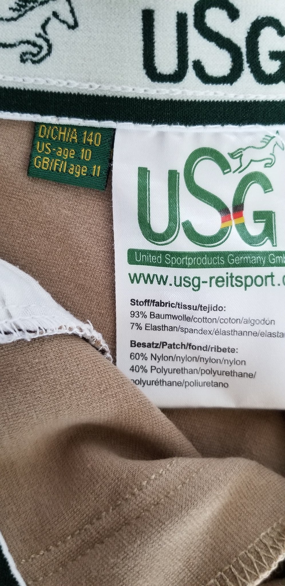 USG Knee Patch Breeches - Tan - Youth Age 10