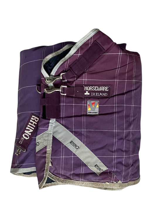 Horseware Rhino Turnout Rug with Hood (450g) - Purple Plaid - 81"