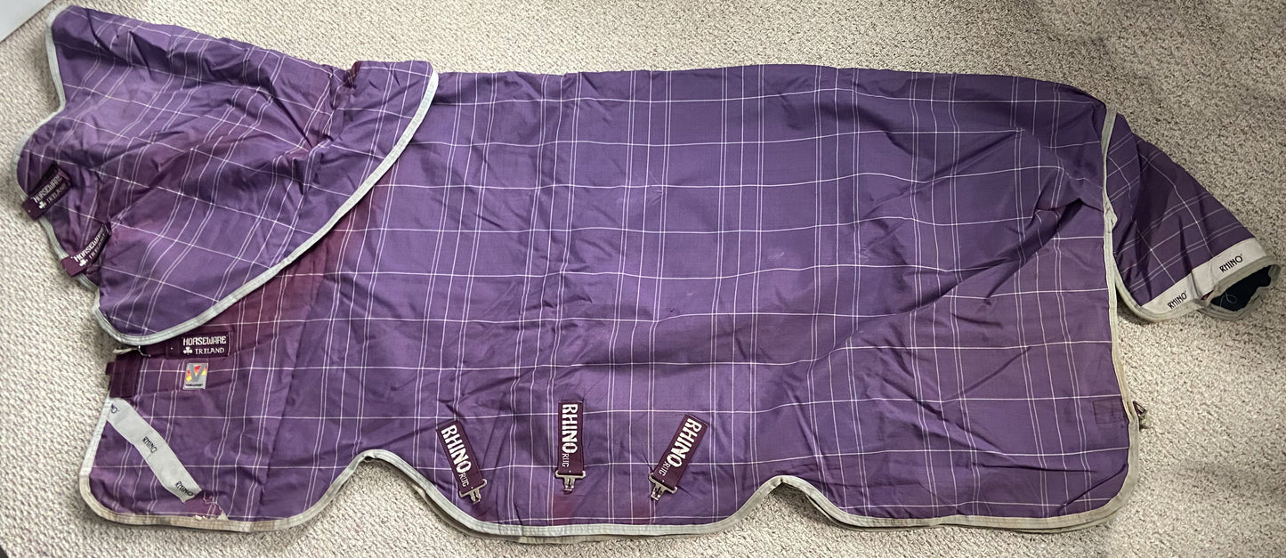 Horseware Rhino Turnout Rug with Hood (450g) - Purple Plaid - 81"