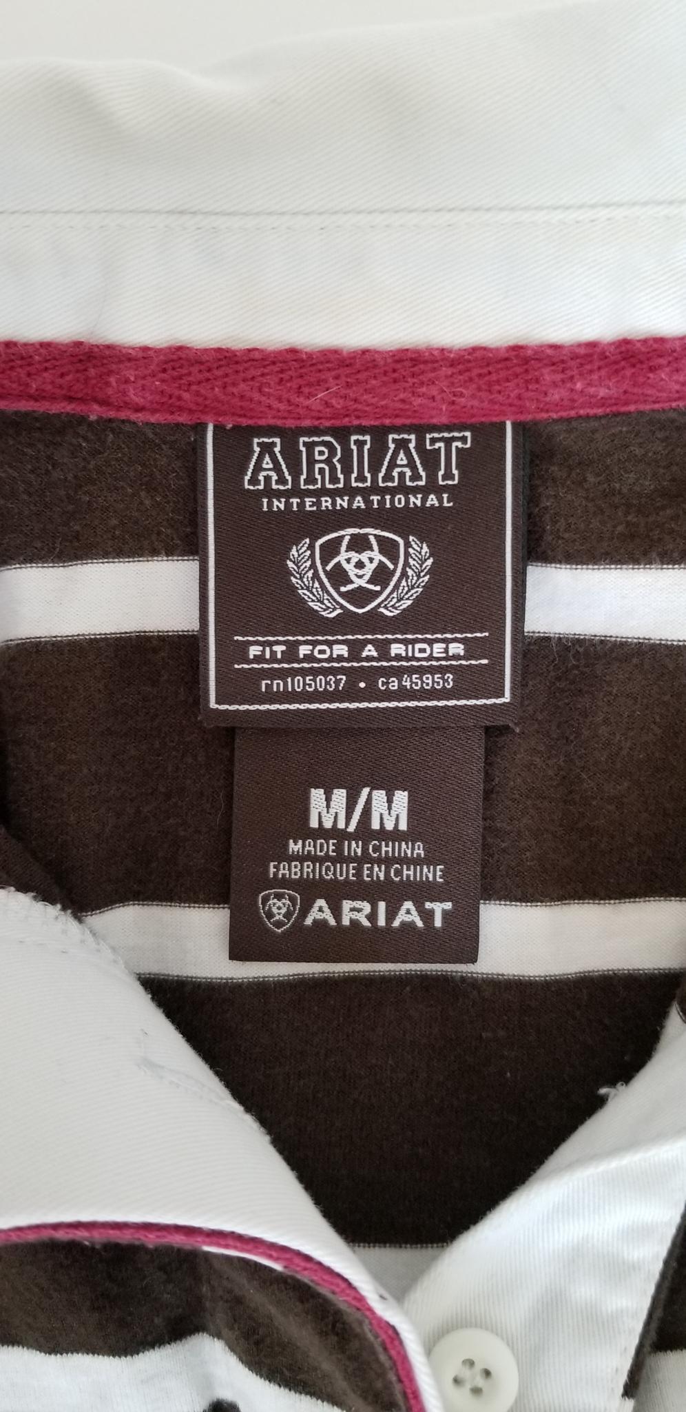 Ariat Long Sleeve Polo Shirt - Brown and White - Women's Medium