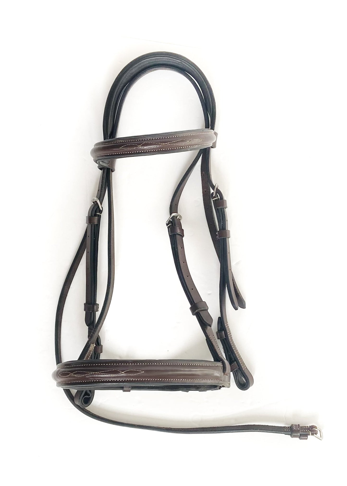 Black and Oak Hunter Bridle. Fancy stitched. Padded and raised noseband.