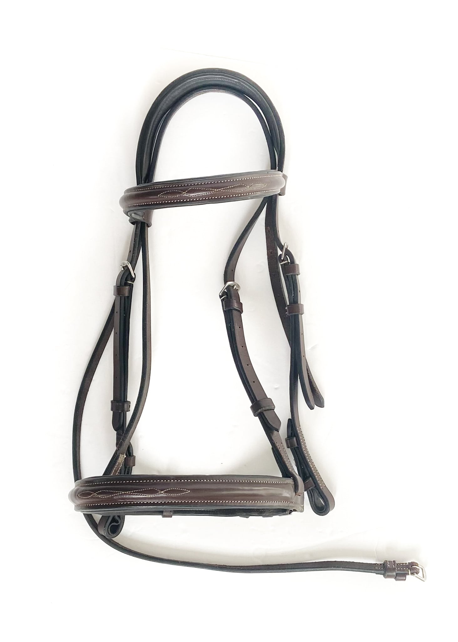 Black and Oak Hunter Bridle. Fancy stitched. Padded and raised noseband.