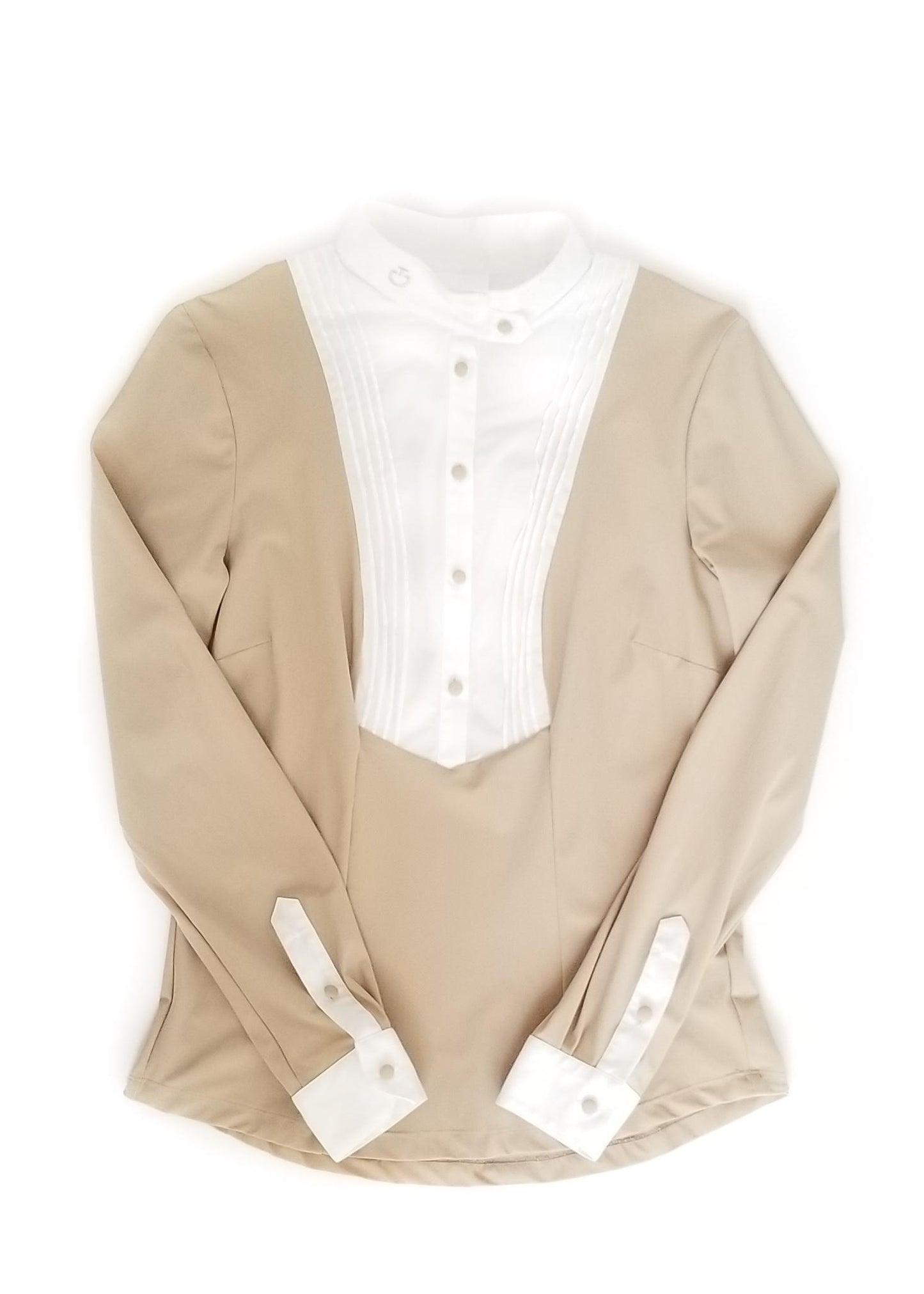 Cavalleria Toscana Ladies Technical Long Sleeve Show Shirt with Bib - Tan/White - Women's Small