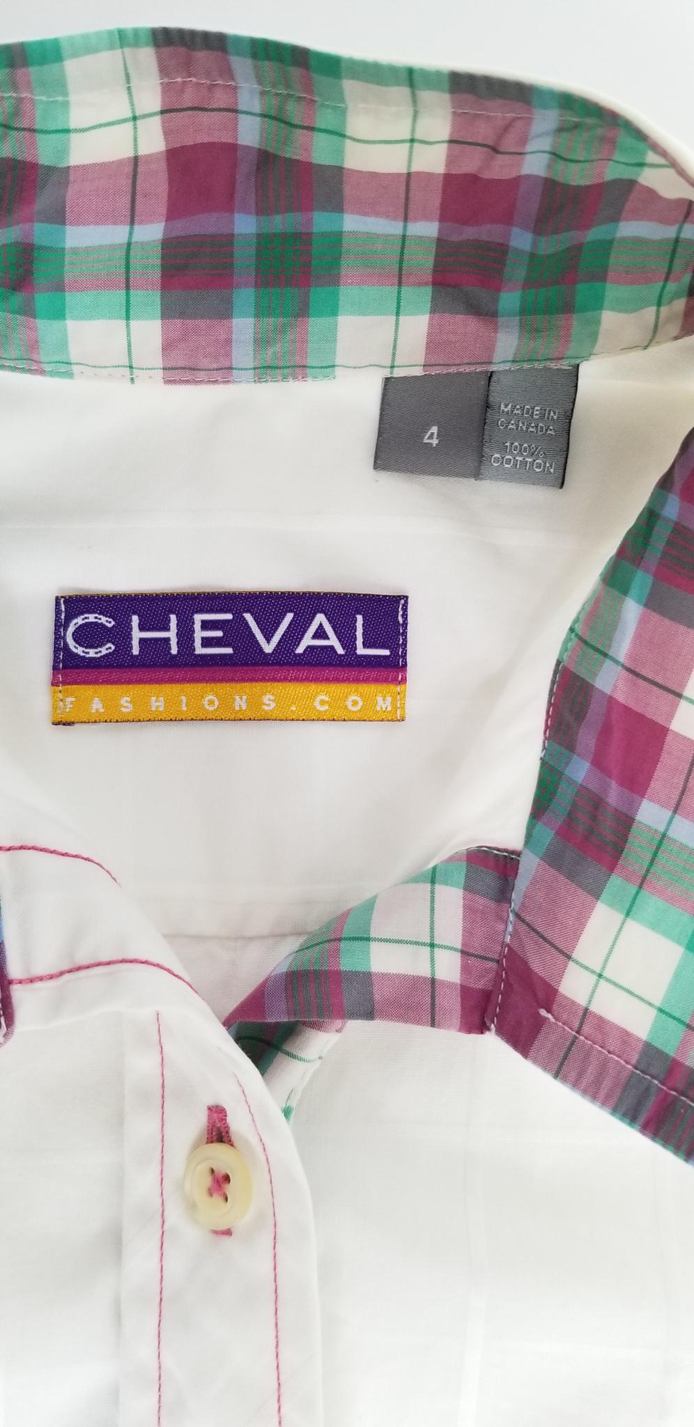 Cheval Fashions Competition Shirt - White (Pink Plaid Collar) - Women's 4