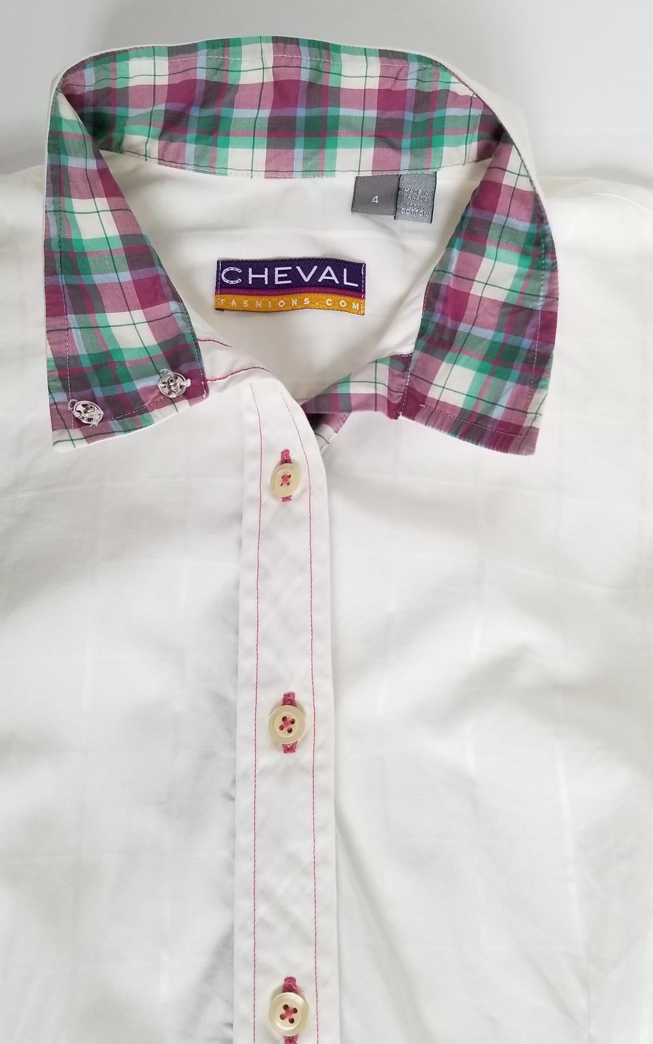 Cheval Fashions Competition Shirt - White (Pink Plaid Collar) - Women's 4