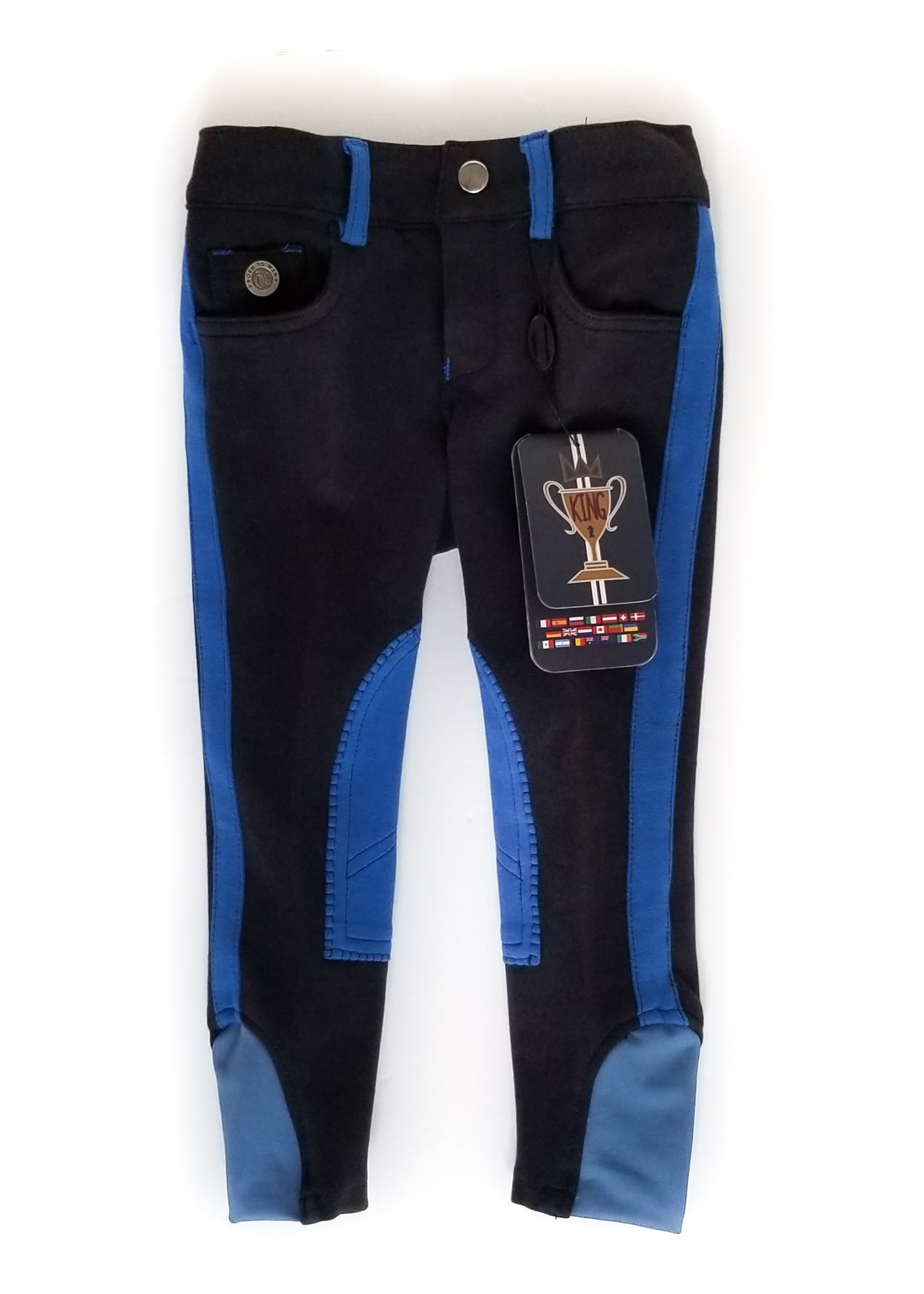 HKM Sports Equipment Knee Patch Breeches - Dark Blue - Youth 3-4 Years