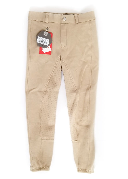 Horze Junior Active Silicone Grip Full Seat Breeches - Tan - Youth Small