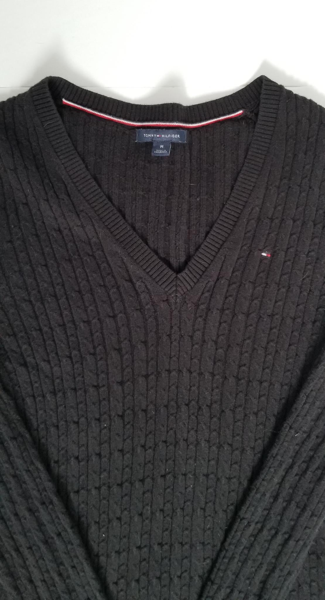 Tommy hilfiger black sales v neck jumper