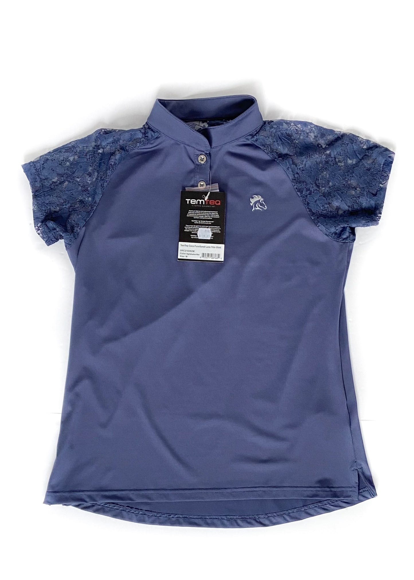 Tempo Equestrian Coco Functional Lace Trim Shirt - Blue - Women's Medium