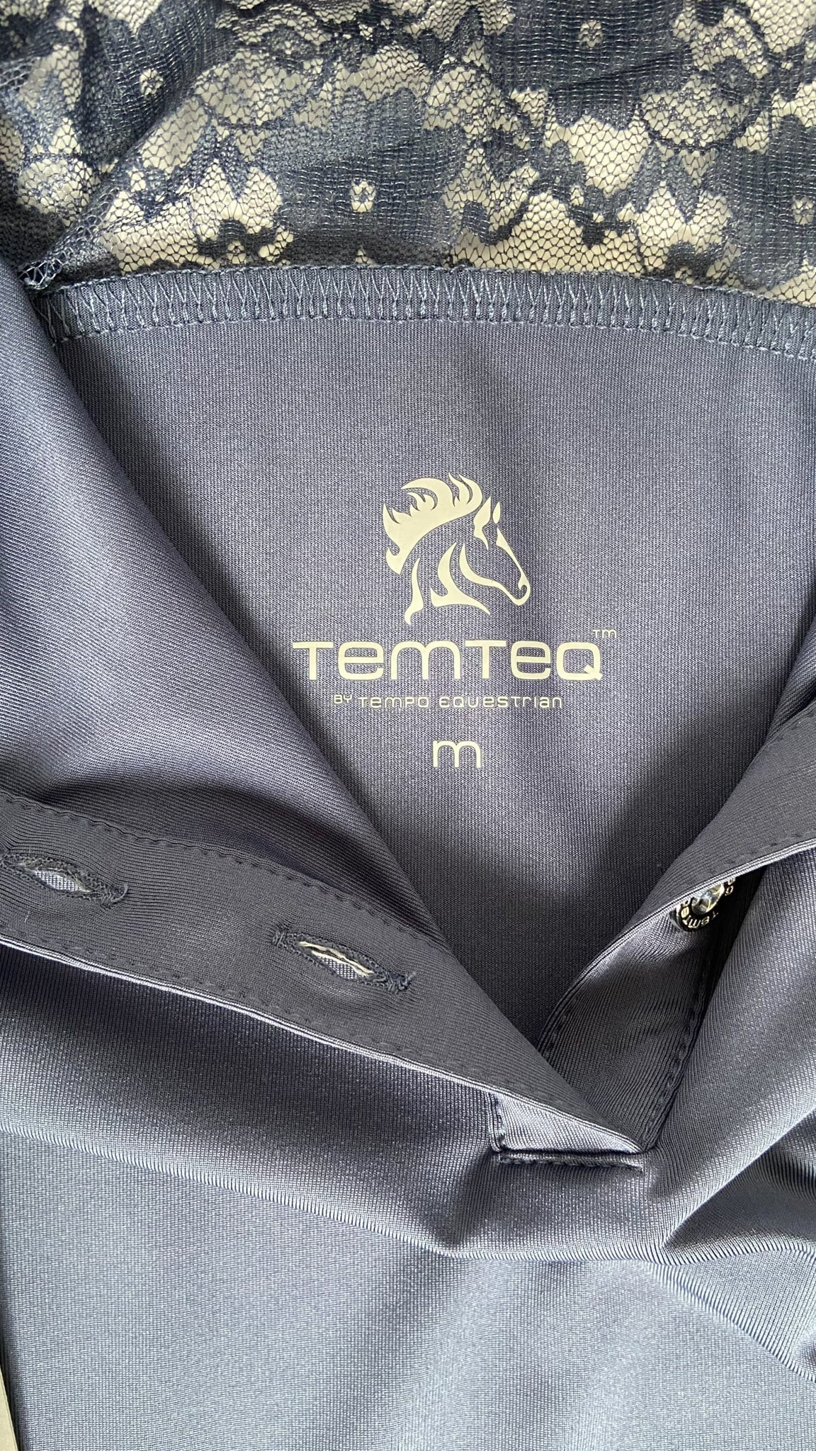 Tempo Equestrian Coco Functional Lace Trim Shirt - Blue - Women's Medium