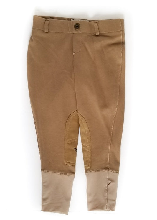 TuffRider Children's Starter Lowrise Pull-On Knee Patch Breeches - Tan - Youth 6